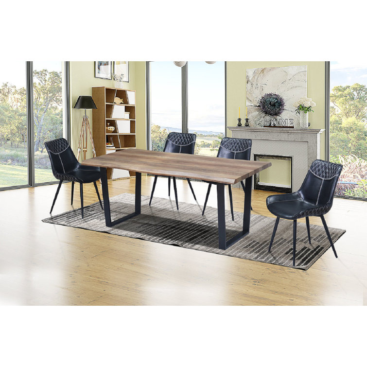 17 Stories Solid Wood Top Metal Base Dining Table Wayfair